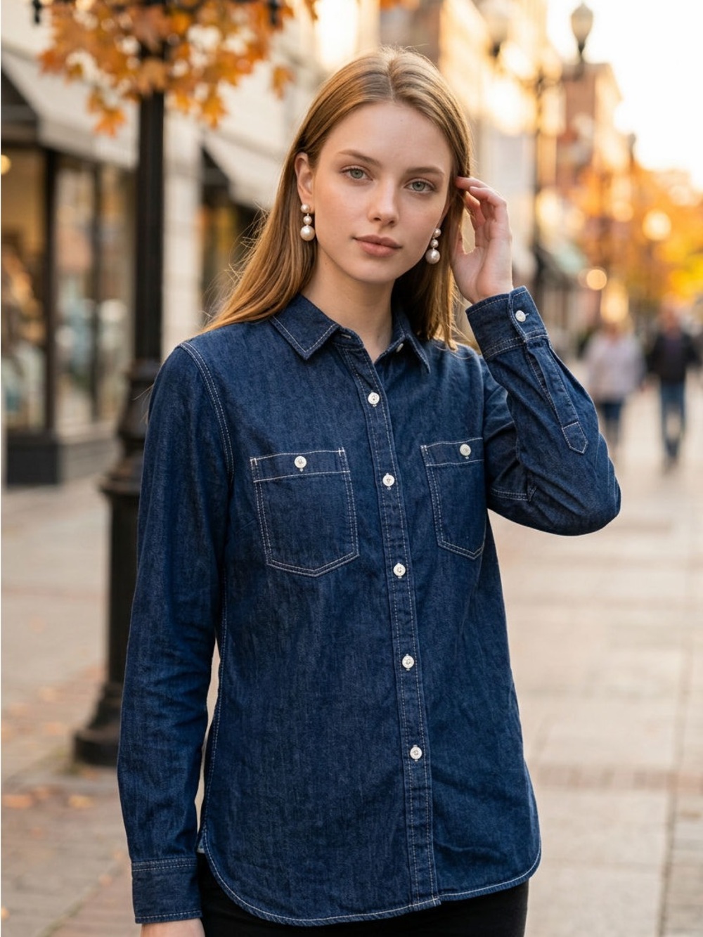 Denim Button-Down Shirt - Dark Blue